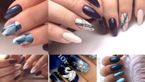 tendances nail art printemps été 2020 : designs géométriques, paillettes et couleurs bleu marine