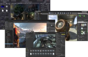 interface de développement de jeu vidéo avec scripts et moteur graphique